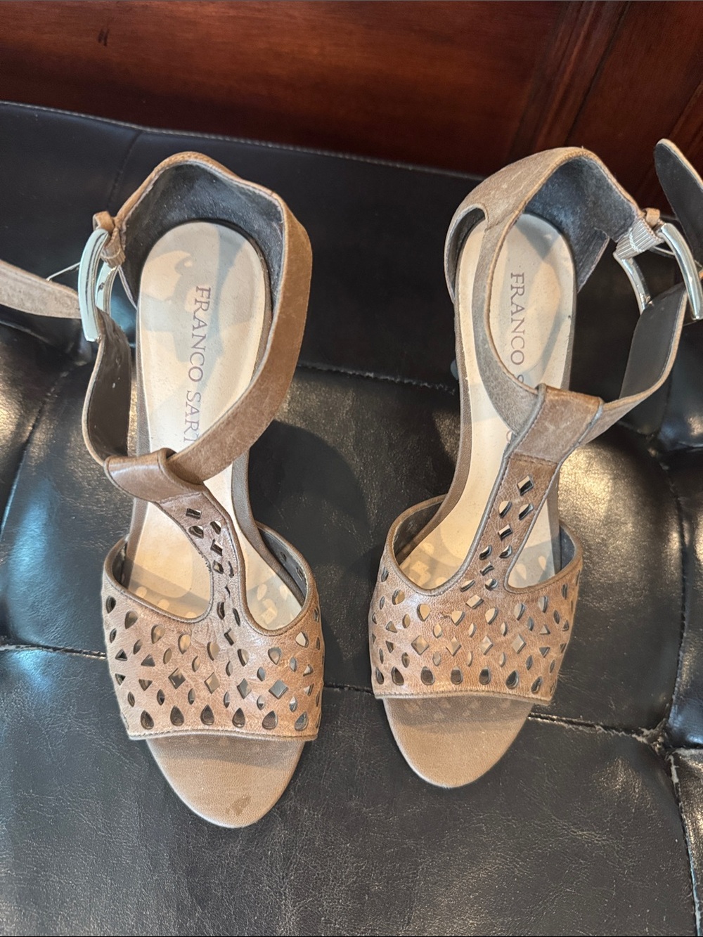 Franco Sarto Tan Suede Cutout Ankle-Strap Heels